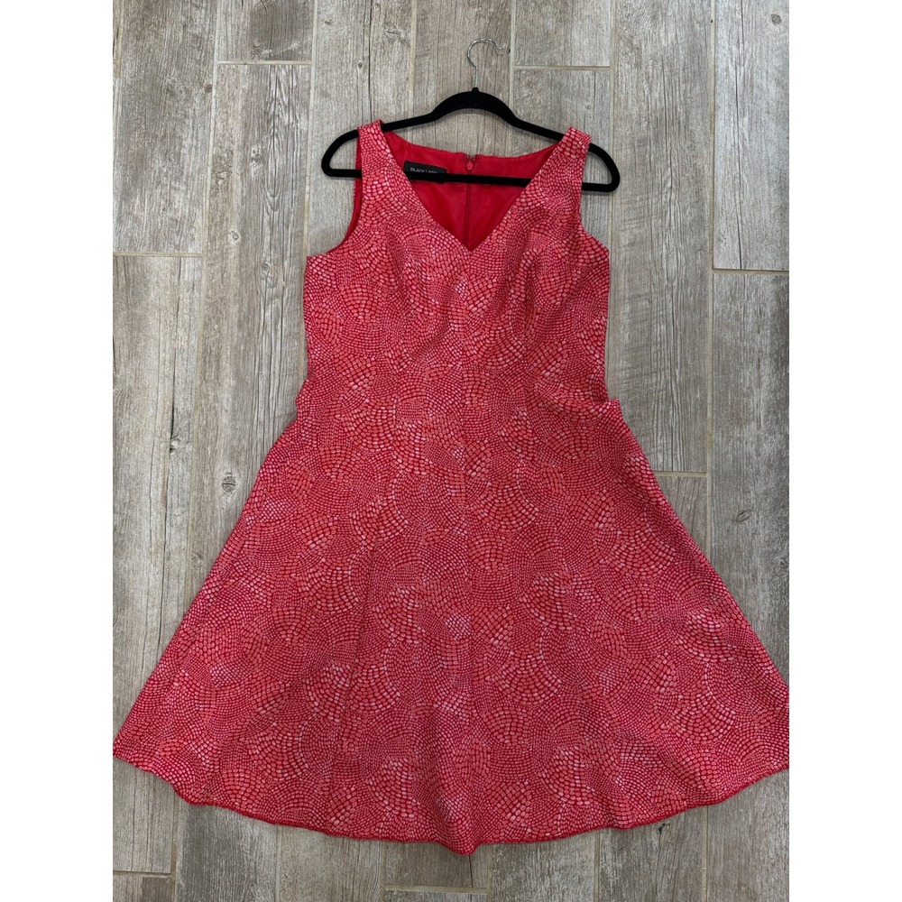 Black Label Evan-Picone Fit and Flare Dress Womens 14 Red Pink V-Neck Excellent